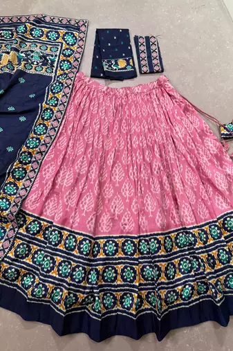 Pink Tasar Silk Ikkat Chaniya Choli