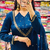 Teal blue silk blend  kurti set with palazzo & dupatta