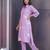Modern lavender collared kurti set with gold bird embroidery