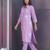 Modern lavender collared kurti set with gold bird embroidery
