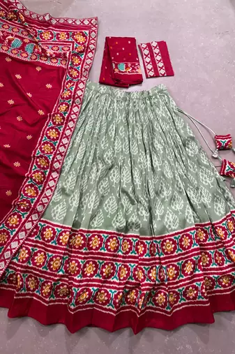 Green Tasar Silk Ikkat Chaniya Choli