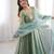 Designer teal blue metallic anarkali suit set with dupatta & pants