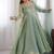 Designer teal blue metallic anarkali suit set with dupatta & pants