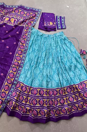 Celebrate in Style with Our Tasar silk blend Ikkat Chaniya Choli