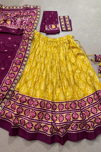 Yellow Tasar Silk Ikkat Chaniya Choli