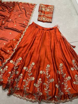 Rust Rangoli silk blend blend Chaniya Choli with Sequins & Thread Embroidery 6