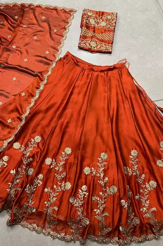Rust Rangoli silk blend Chaniya Choli with Sequins & Thread Embroidery