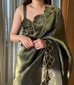 Mehndi Green Codding Work chiffon saree