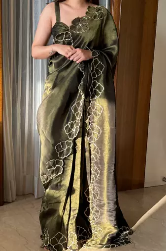 Mehndi Green Codding Work chiffon saree