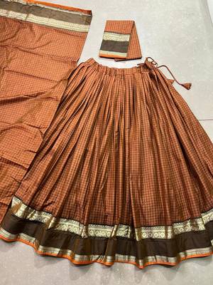 Orange Cotton Zari Weaving Work Chaniya Choli - Full Stitched Free Size 5