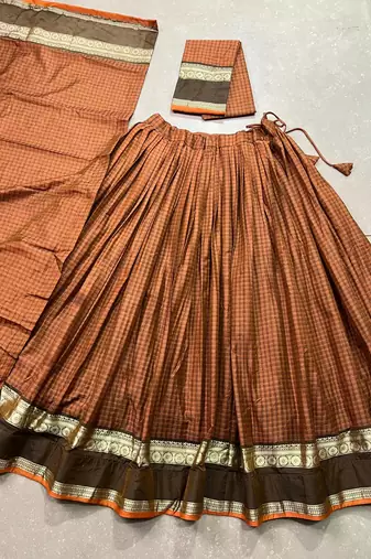 Orange Cotton Zari Weaving Work Chaniya Choli - Full Stitched Free Size