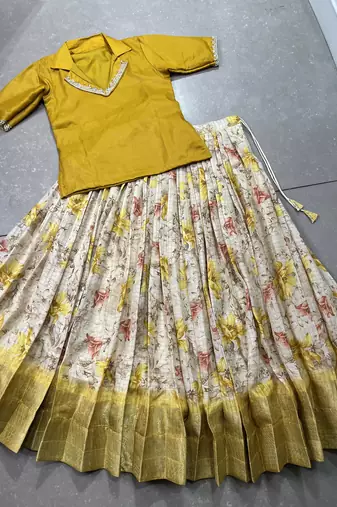 Yellow Cotton Zari Weaving Chaniya Choli - Full Stitched Free Size