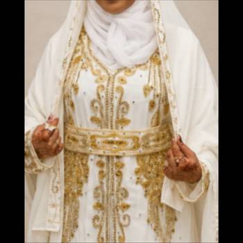 White Gold Embroidered Moroccan Kaftan Dress with Hijab 2