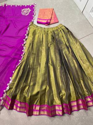 Olive georgette zari weaving lehenga choli with dupatta 6