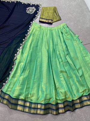 Sea green Art silk blend blend zari weaving in chaniya choli 6