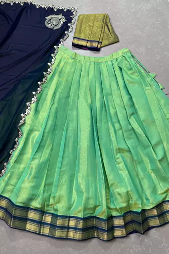 Sea green Art silk blend zari weaving in chaniya choli