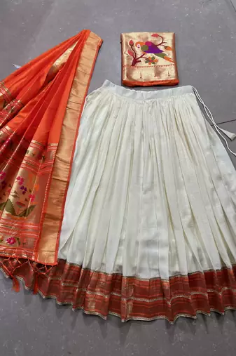 white woven art_silk blend ethnic lehenga choli with dupatta