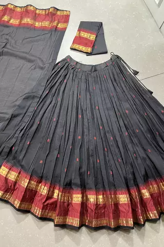 black woven chanderi ethnic lehenga choli with dupatta
