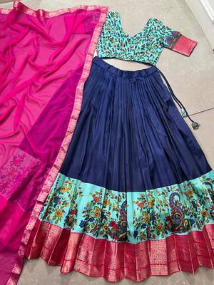 navy blue aastha silk blend chaniya choli with zari weaving work 6