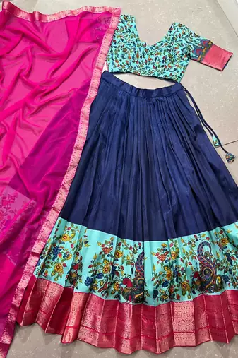 Navy Blue silk blend Zari Chaniya Choli