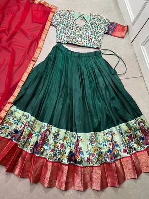 green aastha silk chaniya choli with zari weaving work 6