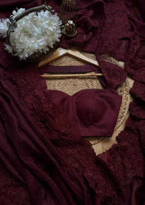 Maroon Color thared Embroidery  Work Silk Blend Saree 1