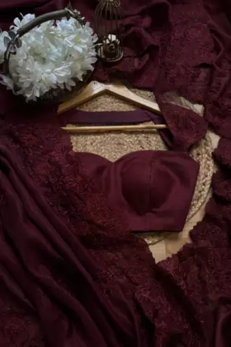 Maroon Color thared Embroidery  Work Silk Blend Saree