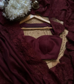 Maroon Color thared Embroidery  Work Silk Blend Saree