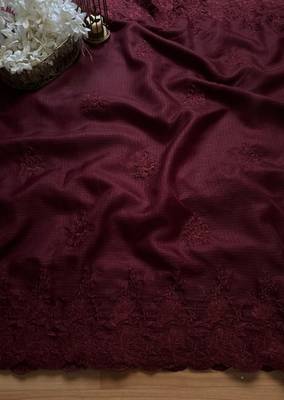 Maroon Color thared Embroidery  Work Silk Blend Saree 2