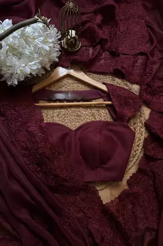 Maroon Color thared Embroidery  Work Silk Blend Saree