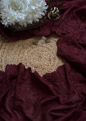 Maroon Color thared Embroidery  Work Silk Blend Saree 4