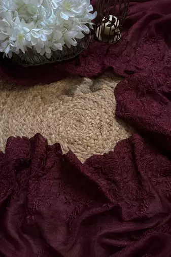 Maroon Color thared Embroidery  Work Silk Blend Saree