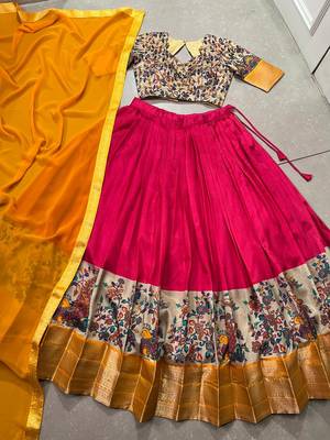 pink aastha silk chaniya choli with zari weaving work 6