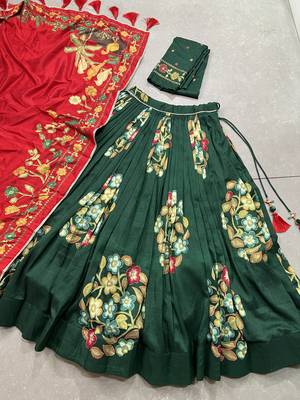 green tussar silk blend chaniya choli with printed work 6