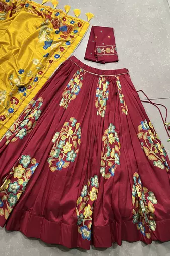 Maroon silk printed chaniya choli