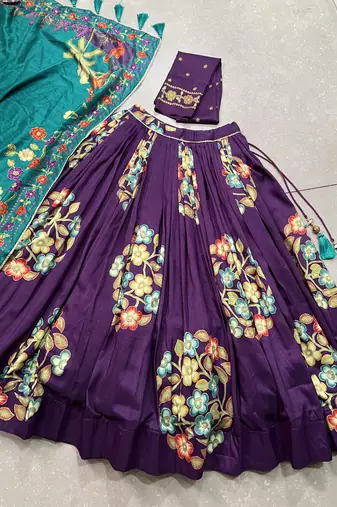 Purple silk printed chaniya choli