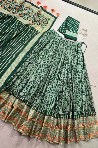 Green silk blend sequin embroidered chaniya choli