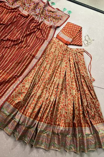 Orange silk sequin embroidered chaniya choli