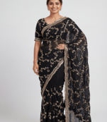 Black Color beads work chiffon saree 