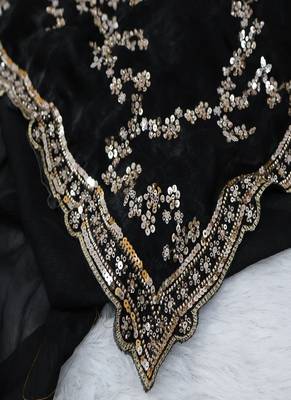 Black Color beads work chiffon saree  2