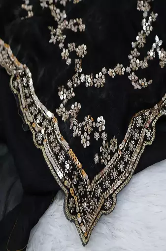 Black Color beads work chiffon saree 