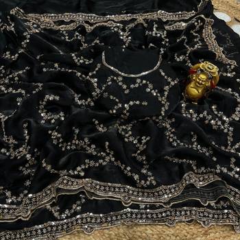 Black Color beads work chiffon saree  3