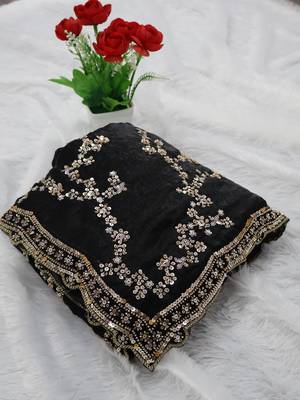 Black Color beads work chiffon saree  4