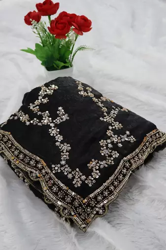 Black Color beads work chiffon saree 