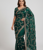 Green Color beads work chiffon saree 