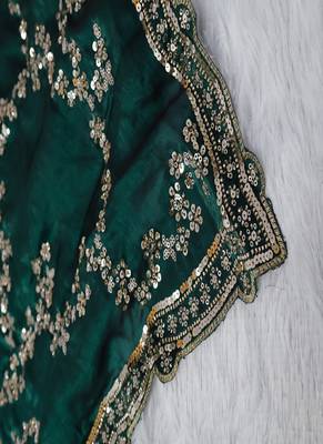 Green Color beads work chiffon saree  3