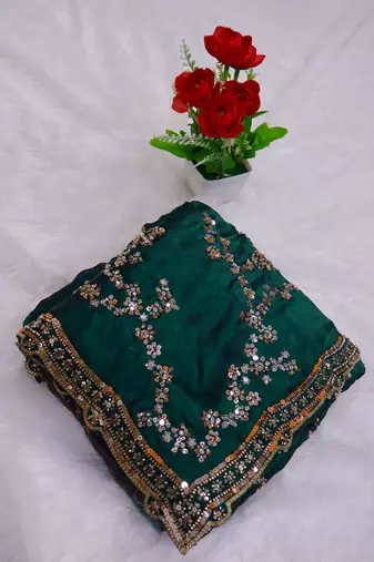 Green Color beads work chiffon saree 