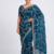 Teal Color beads work chiffon saree 