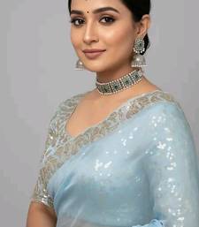 Sky Blue Color Embroidery And sequence work chiffon saree
