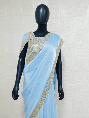 Sky Blue Color Embroidery And sequence work chiffon saree 2